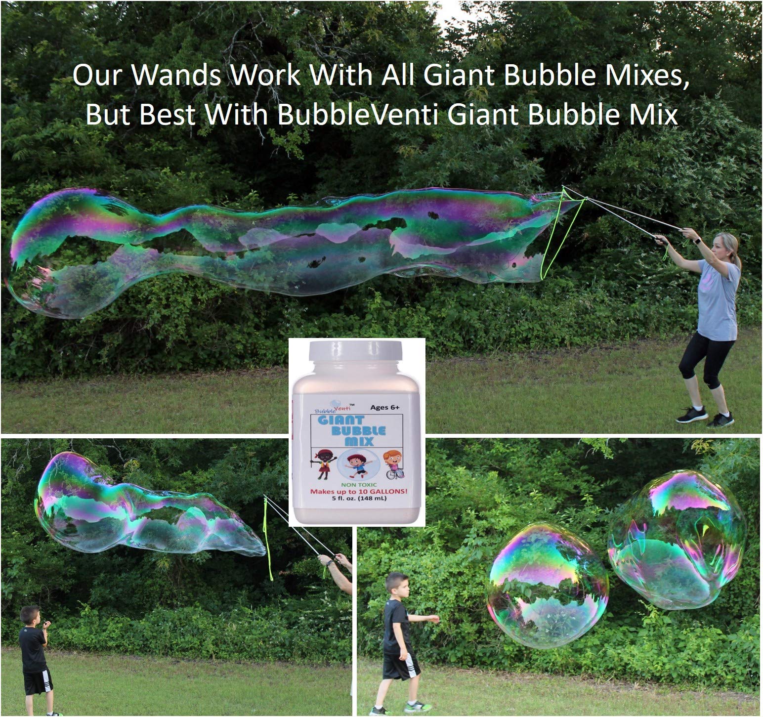 4 Pack Giant Bubble Wand Set for Kids - Telescopic Stainless Steel Bubble Blower with Durable Design - Perfect for Outdoor Play, Birthday Parties & Backyard Fun - Works Best with Bubbleventi Bubble Mix