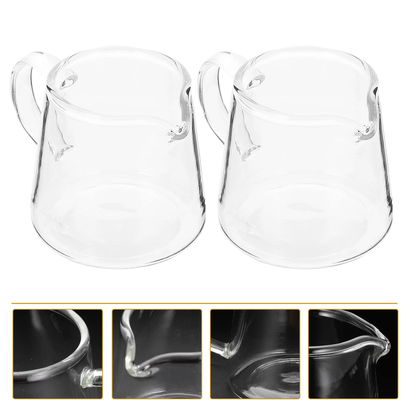 2-Piece Crystal Glass Creamer Pitcher Set - Coffee & Milk Frothing Pitcher, Sauce Jug - Perfect for Latte Art, Kitchen Serving & Coffee Shops