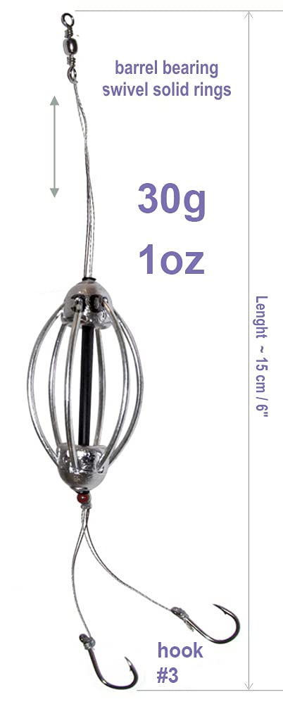 7pcs Carp Cask Steel Fishing Bait Feeder 1oz - Inline Fishing Rig Hook #4 - Durable Fishing Tackle for Freshwater & Saltwater Angling - Perfect for Carp, Catfish, and Bass Fishing