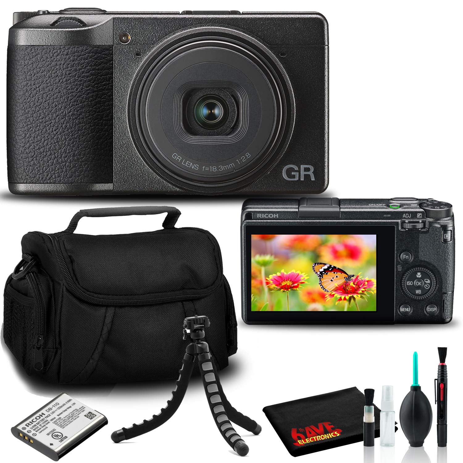 Ricoh GR III Digital Camera Bundle with Cleaning Kit, Camera Bag & Flexible Tripod - Perfect for Travel, Street Photography & Vlogging