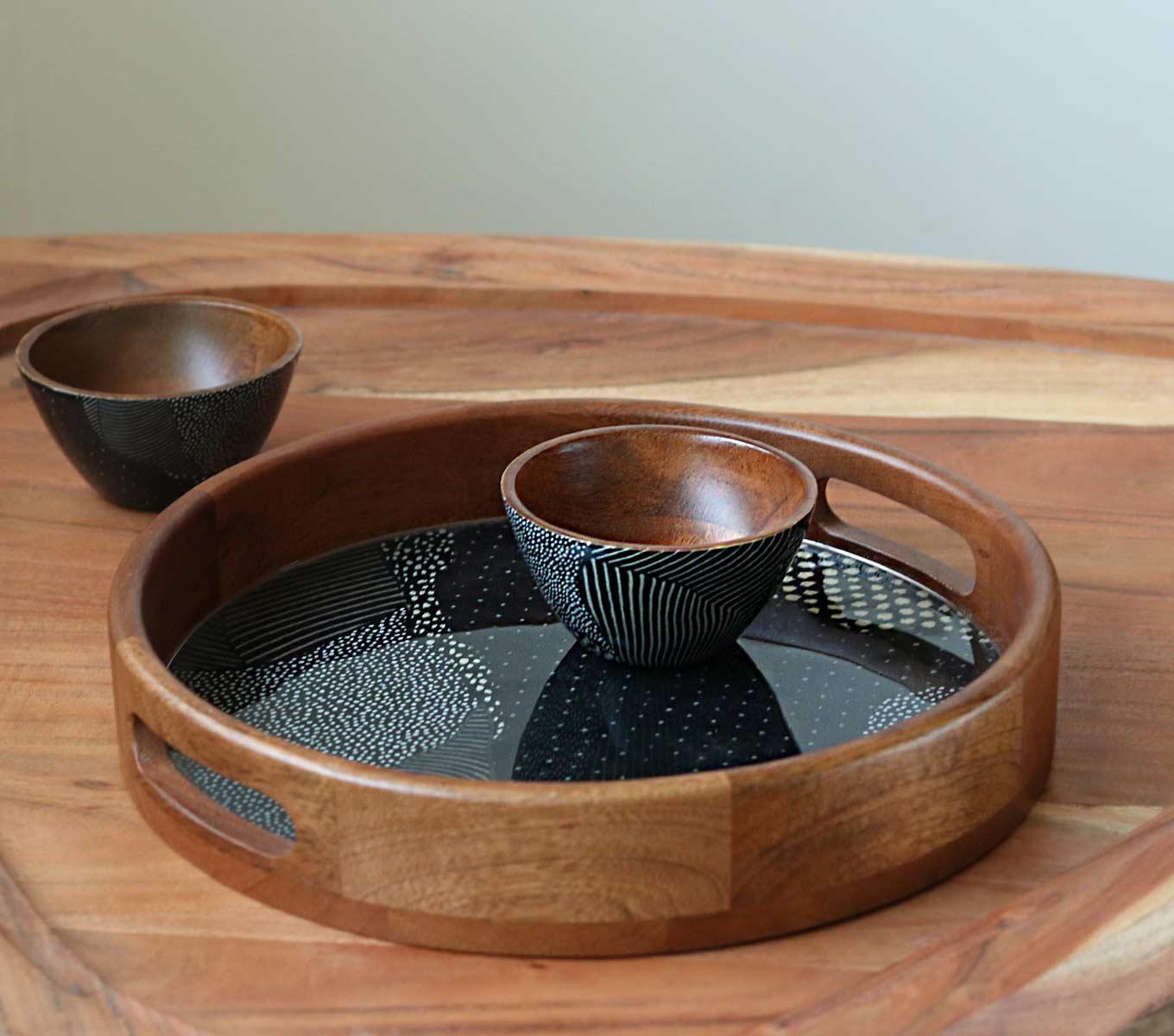 Round Serving Tray - Elegant Wooden Circular Tray for Coffee, Breakfast, or Decor - Perfect for Dining, Entertaining, and Home Decor