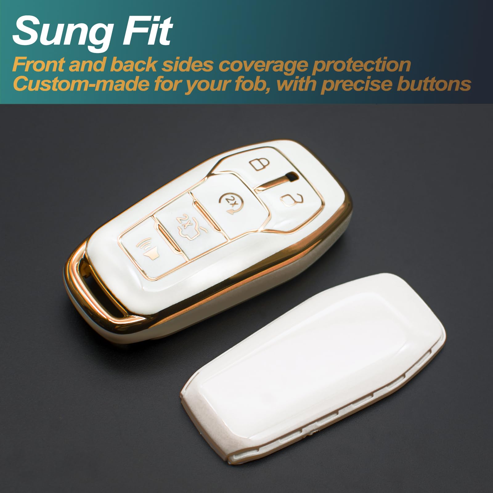 FEYOUN TPU Key Fob Cover for Ford Fusion F-150 Edge Explorer Mustang Lincoln MKZ MKC - Durable Remote Keyless Entry Case Protector (White) | Car Accessories for Key Protection & Scratch Resistance | Perfect for Daily Use, Travel & Outdoor Activities