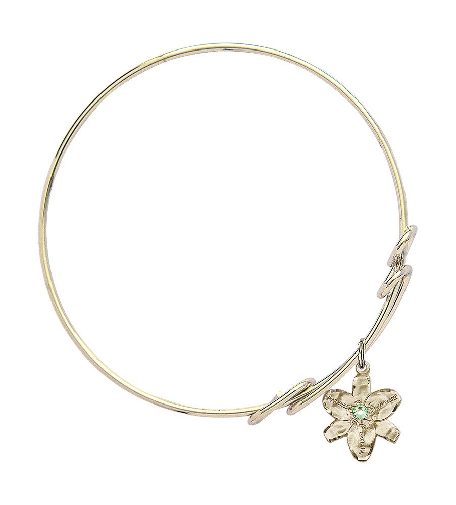 8 1/2 Inch Round Double Loop Bangle Bracelet with Chastity Medal Charm & August Green Crystal - Elegant Jewelry for Women, Perfect for Weddings, Anniversaries and Special Occasions