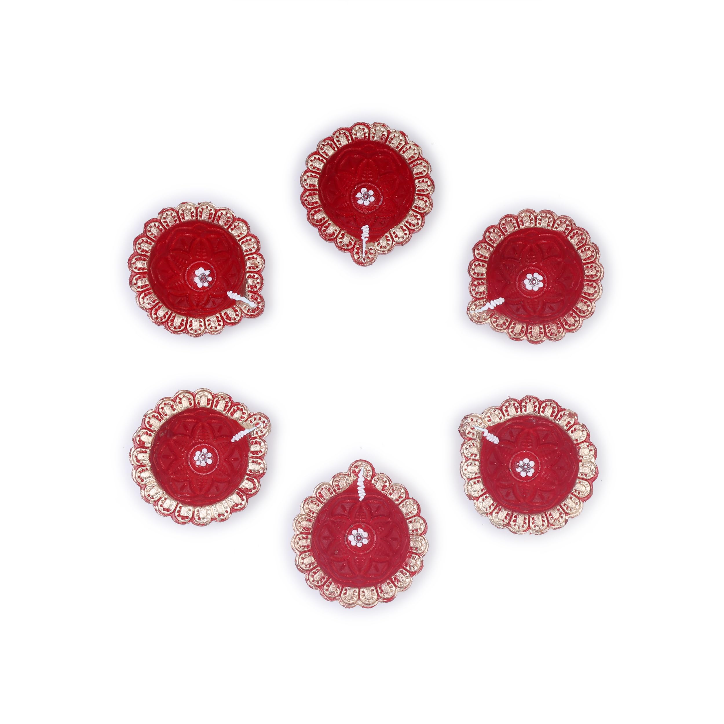 Handmade Terracotta Set of 6 Red Traditional Clay Diya - Indian Oil Lamps for Diwali, Navratri & Puja Decorations | Tea Light Candle Holders | Eco-Friendly Festival Gifts for Home, Temple & Wedding Decor