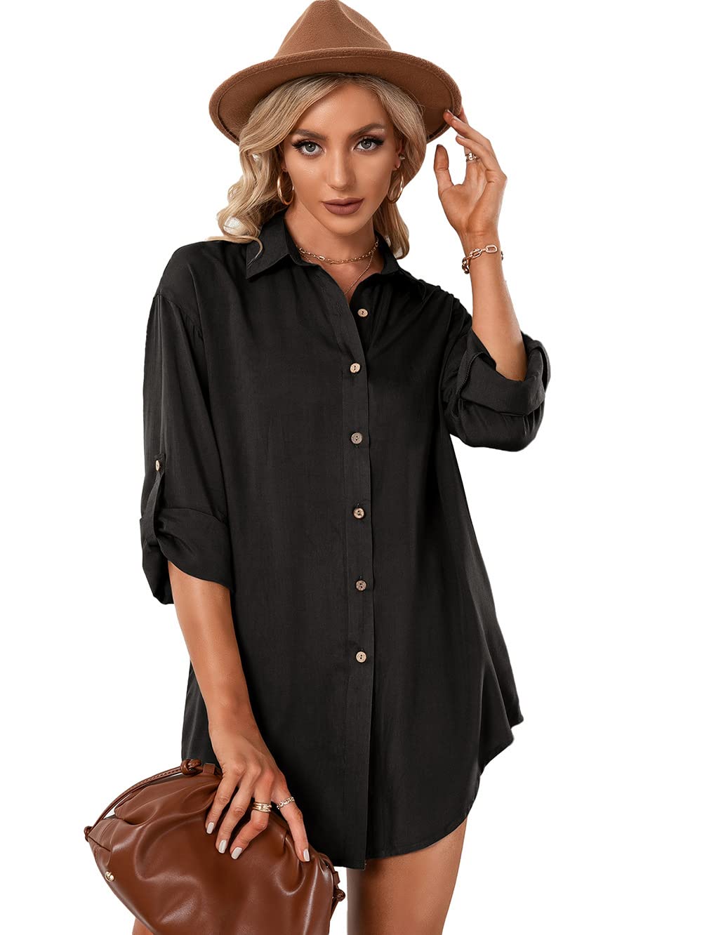 Anna-Kaci Women's Long Sleeve Button Down Shirt Dress - Casual Mini Tunic Blouse for Office, Date Night & Spring Outfits | Plus Size Options Available