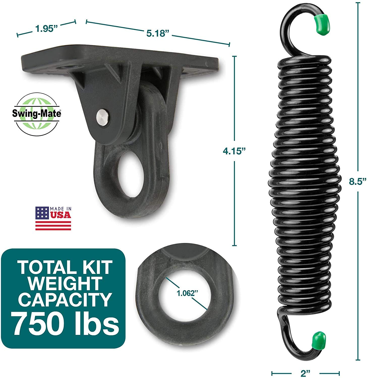 Heavy-Duty Porch Swing Hanging Kit - 750 Lbs Capacity - USA Made Swing Hangers with Patented Suspension System - for Hammock Chairs & Ceiling Mount Swings (Black) - Perfect for Outdoor Porches, Gardens & Backyard Relaxation