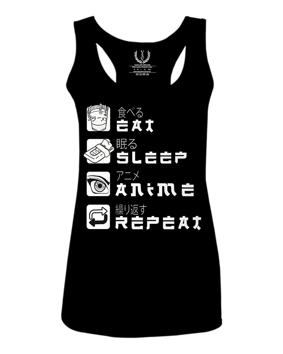 Anime Aesthetic Japanese Manga Women's Tank Top - Racerback Style for Casual Wear & Cosplay | Eat Sleep Anime Repeat Gift Idea