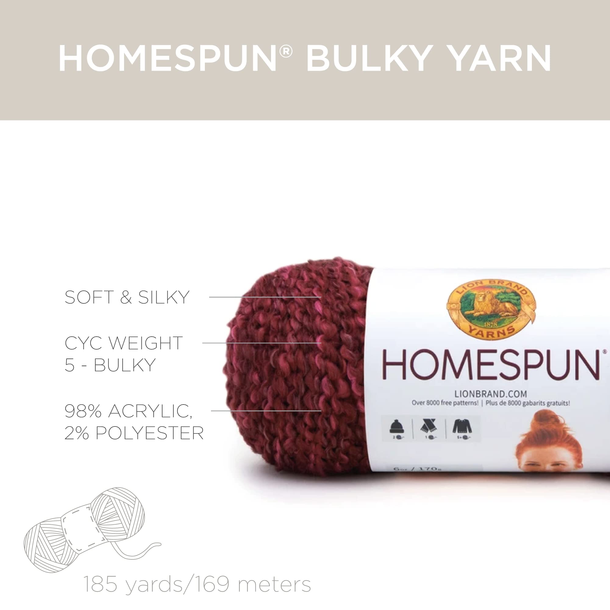 Lion Brand Yarn Homespun Bulky Yarn (1 Skein) - Pearls Color - Soft & Chunky Knitting Yarn for Scarves, Blankets & Winter Crafts