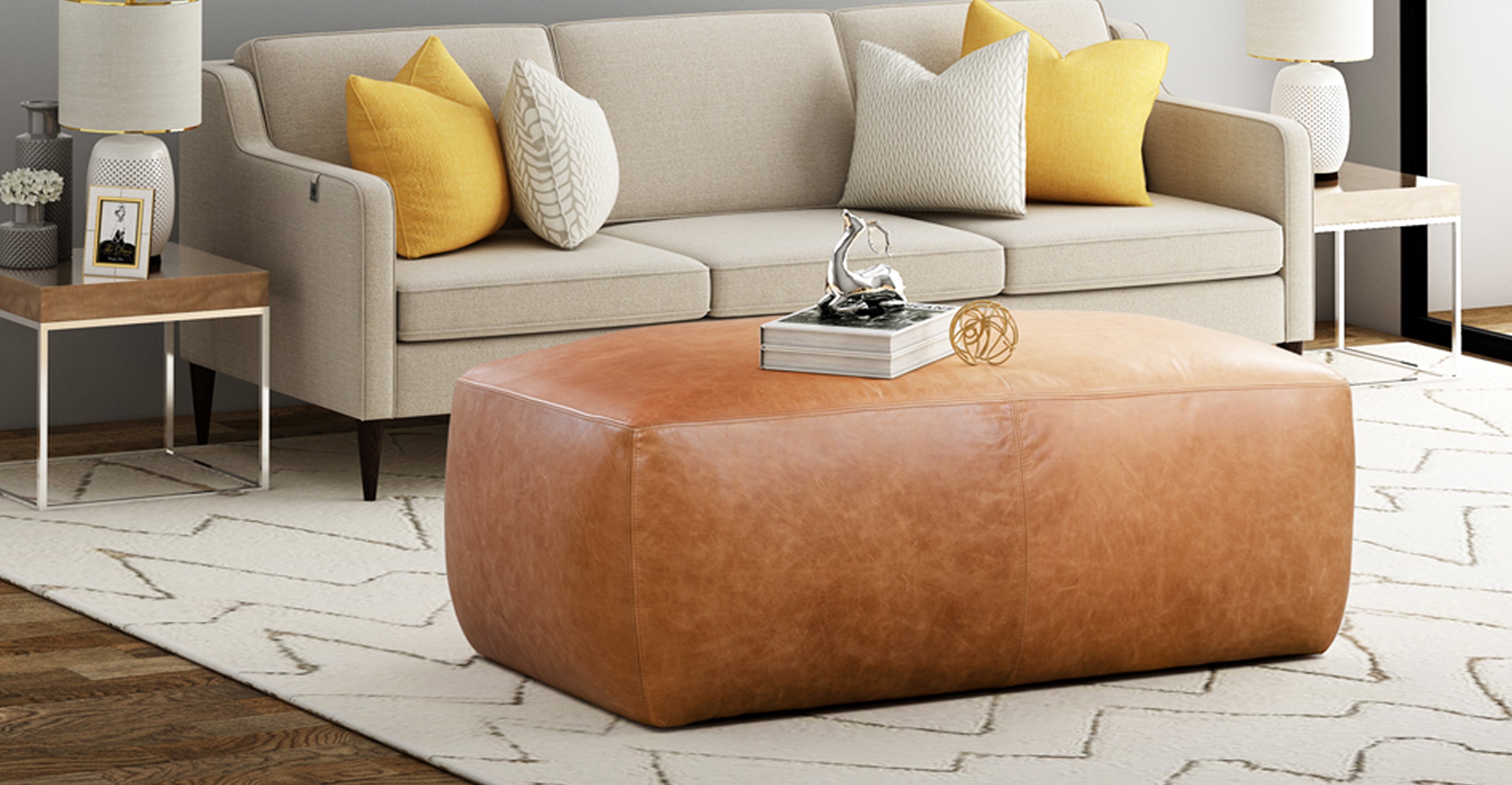 Premium Denver Leather Ottoman - Soft & Durable Footrest, Storage Bench - Perfect for Living Room, Bedroom, Home Decor & Relaxation