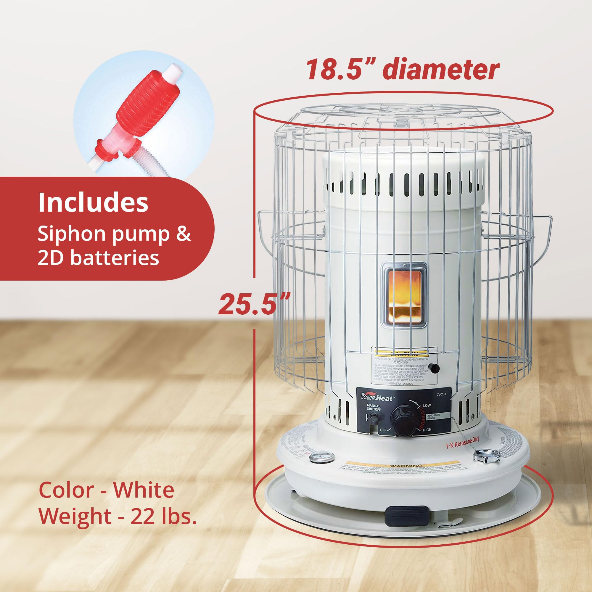 Portable 23,500 BTU Kerosene Heater for Indoor & Outdoor Use - Sengoku White Space Heater for Garage, Workshop, Patio, and Camping