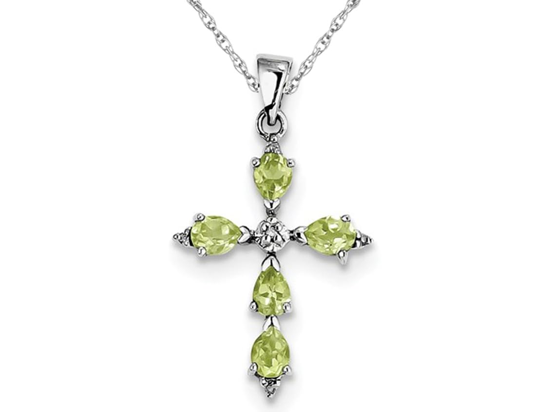 4/5 Carat (CTW) Natural Peridot Sterling Silver Cross Pendant Necklace with 18
