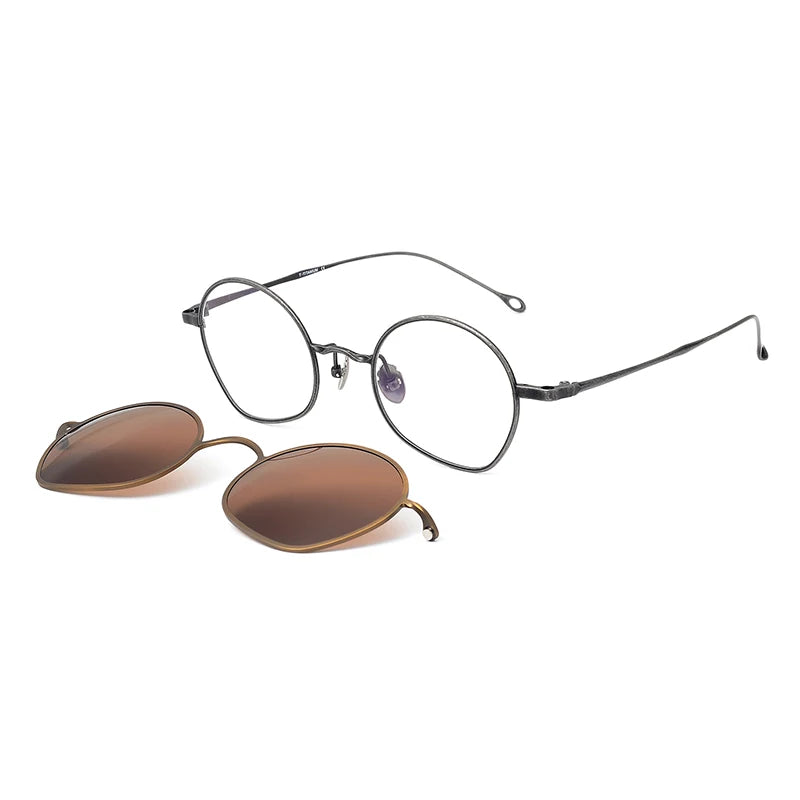 Aror Unisex Full Rim Oval Titanium Eyeglasses with Clip-On Sunglasses - Lightweight & Durable Frame for Men & Women - Perfect for Driving, Reading & Outdoor Activities
