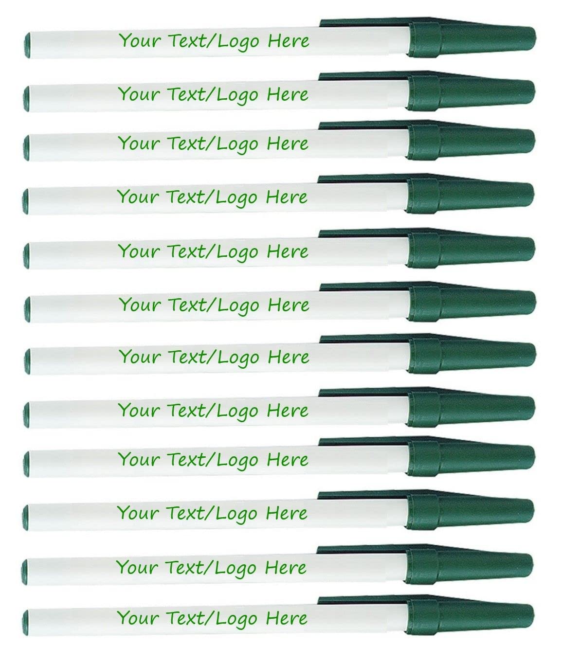 Custom Printed Slim Ballpoint Pens with Cap - 500 Pack Bulk for Businesses, Parties & Events - Personalized Stick Pens with Your Logo/Text - Forest Green with Black Ink - Perfect for Corporate Gifts, Trade Shows & Promotional Giveaways