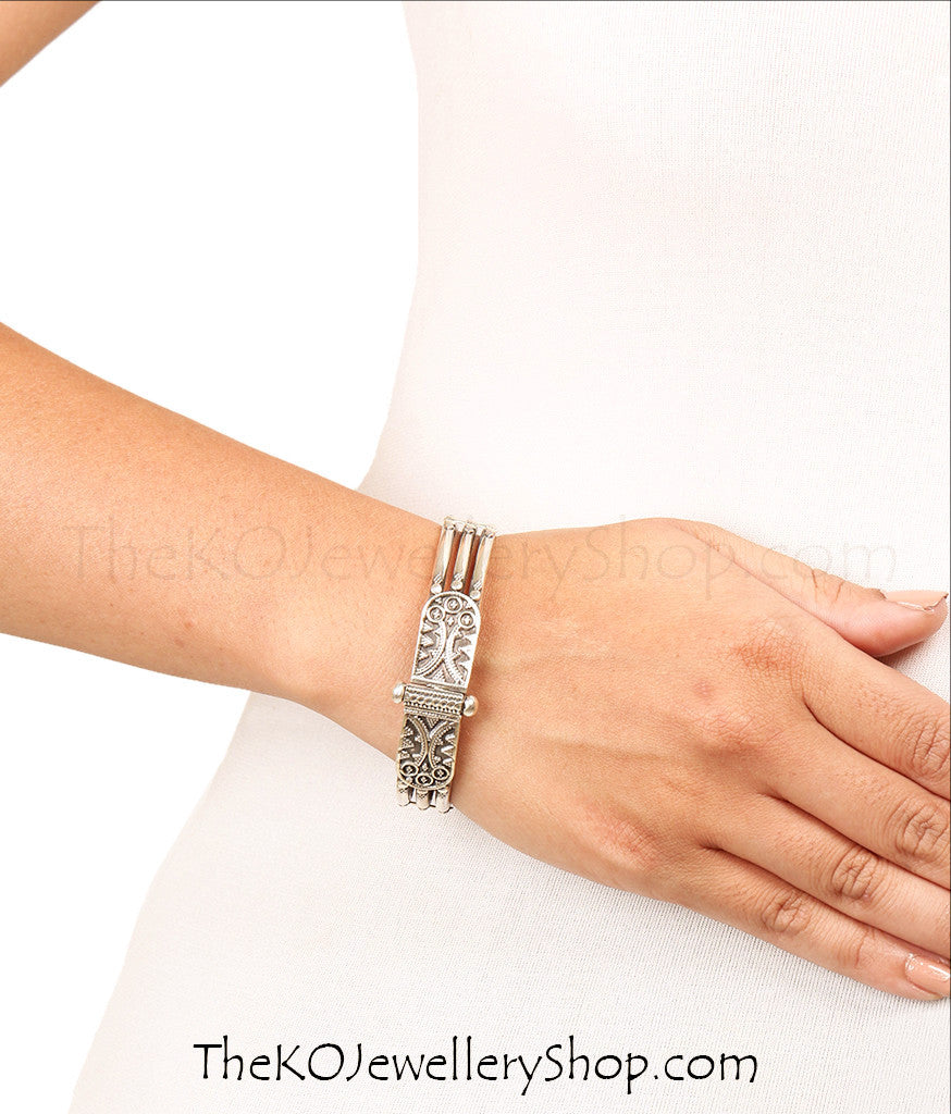 Chirag Silver Bracelet for Women - Adjustable 3-Line Design (Size 2.6