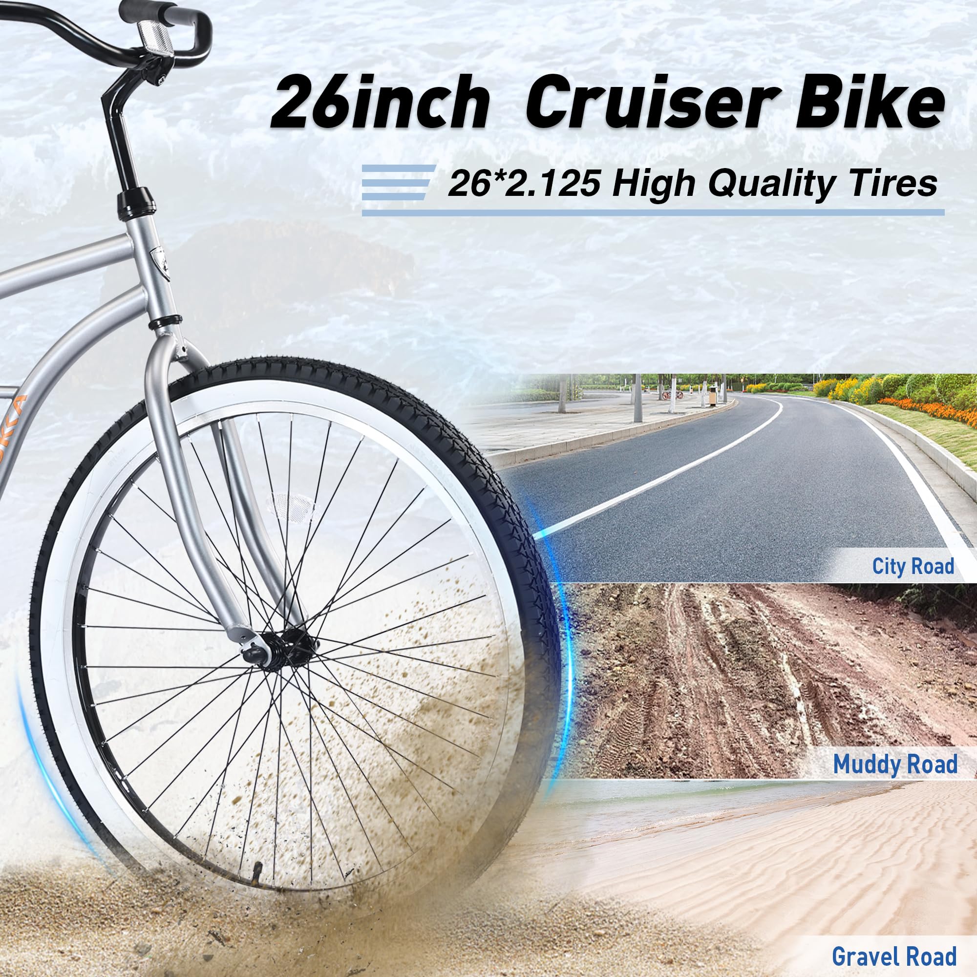 ZUKKA 26 Inch Beach Cruiser Bike - Single Speed Bicycle with Coaster Brake for Men & Women - Multiple Color Options - Perfect for Coastal Rides, Commuting & Leisure Cycling