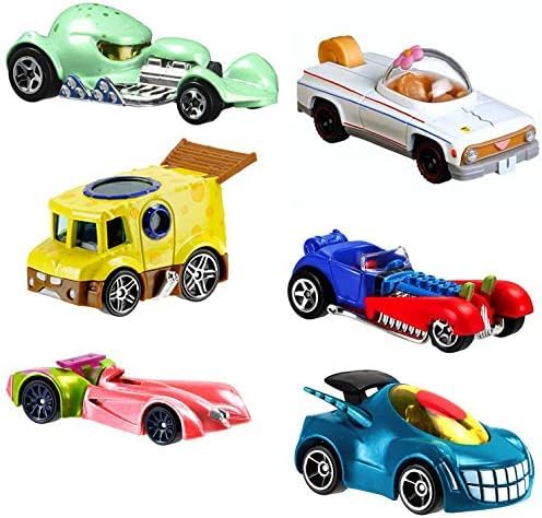 Hot Wheels Spongebob Squarepants 6-Pack Die-Cast Car Set - Includes Yellow Bubble Van, Patrick Star, Squidward, Mr. Krabs, Plankton & Sandy Cheeks - Collectible Toy Cars for Kids & Fans - Perfect for Playtime, Display & Gifting