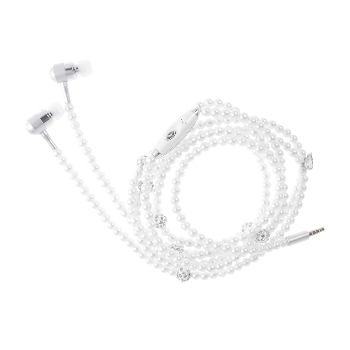 Wireless In-Ear Earbuds with Microphone - Bluetooth Headphones with Remote Control & Built-in Mic | Pearl Chain Design for Women & Students | Perfect for Gym, Commuting & Studying (White)