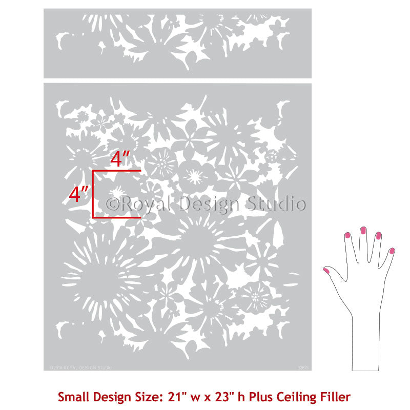 Floral Fireworks Allover Wall Stencil - DIY Home Decor Painting Template for Bedroom, Living Room, Nursery | Reusable Wall Art Design Tool