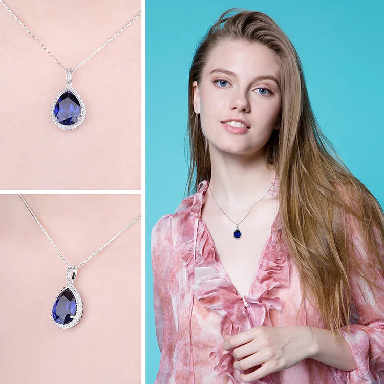 Stunning Genuine Sapphire Pendant Necklace - 925 Sterling Silver Jewelry for Women - Perfect for Weddings, Anniversaries & Special Occasions