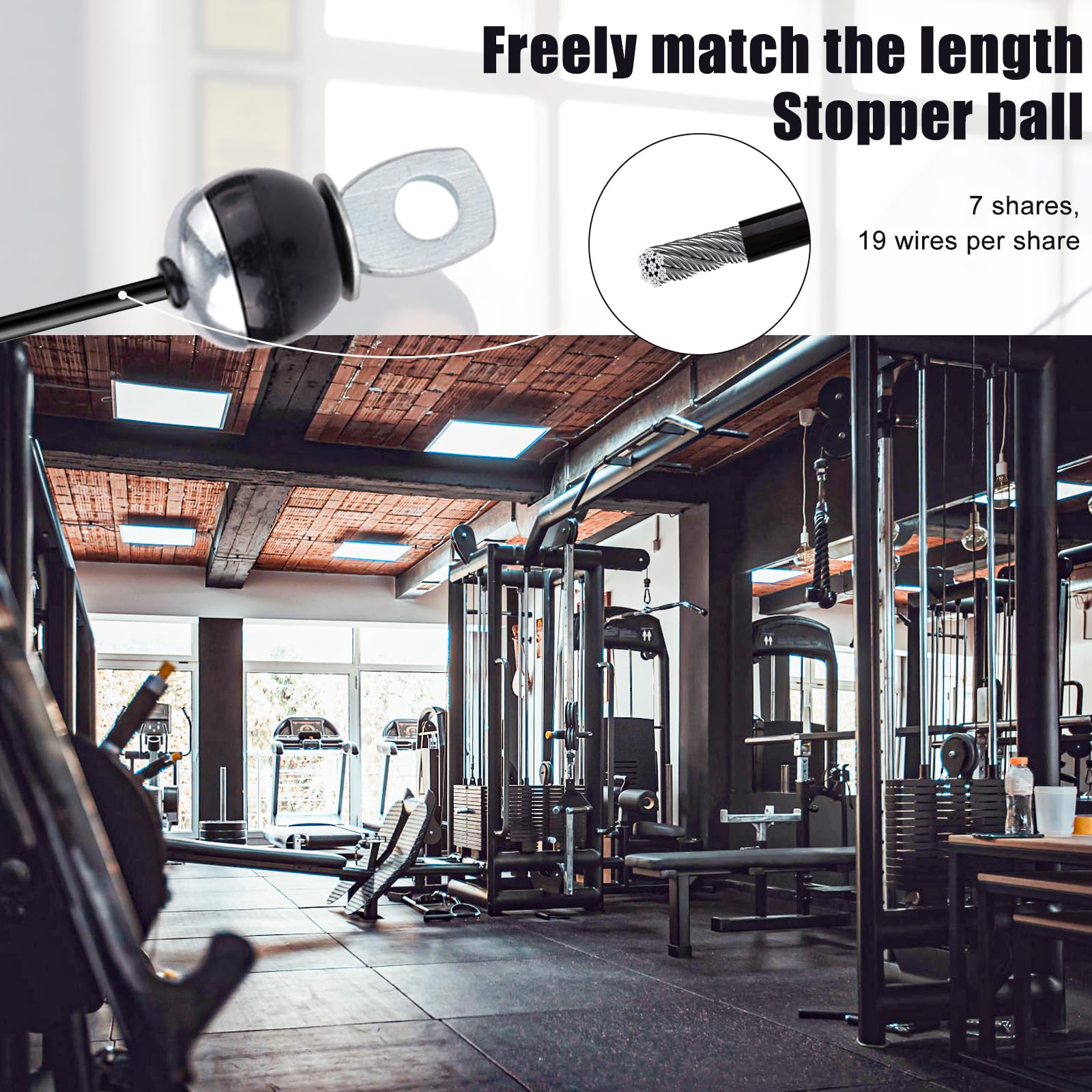 196in Heavy Duty Fitness Pulley Cable System - 5mm Thick Adjustable Steel Wire Rope for Home Gym Equipment & Pulley Machine Accessories - Perfect for Strength Training, CrossFit, and Home Workouts