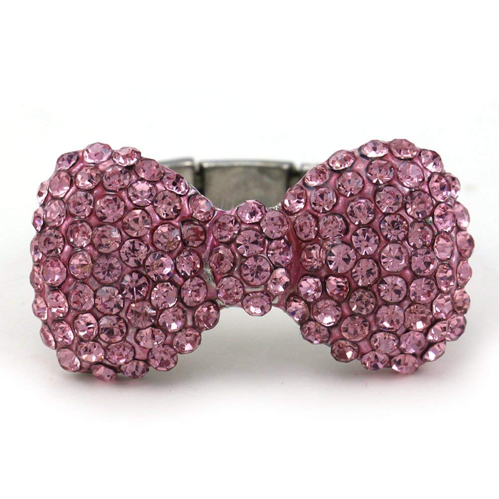 Pink Rhinestone Bow Ring - Adjustable Stretch Band for Parties & Valentine's Day Gifts