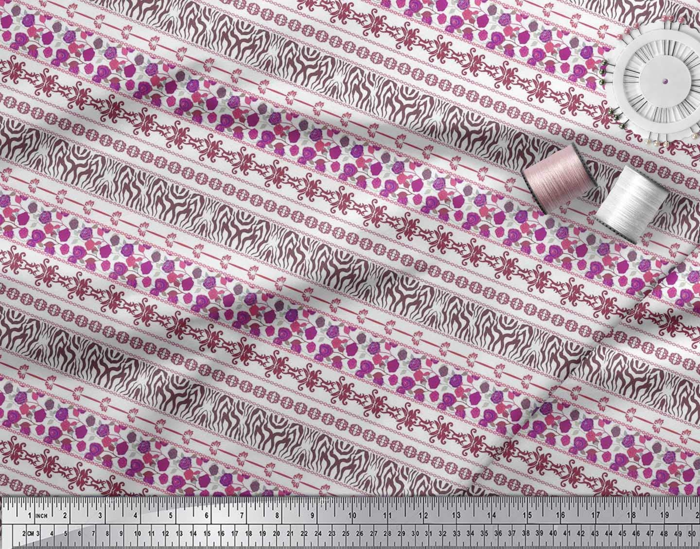 Soimoi 42 Inch Wide Polyester Crepe Fabric - Purple Rose & Animal Skin Patchwork Print by The Yard - Elegant & Edgy Printed Material for Dresses, Curtains, DIY Crafts & Home Decor