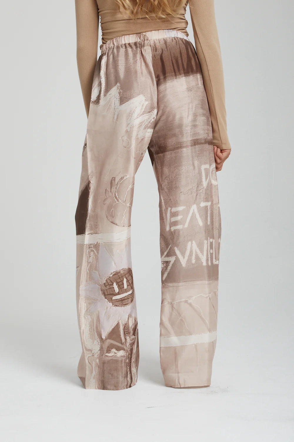 Elastic Waist Pants with Sunflower Wheat Print - Comfortable Stretch Trousers for Women | Perfect for Casual Wear, Work & Travel