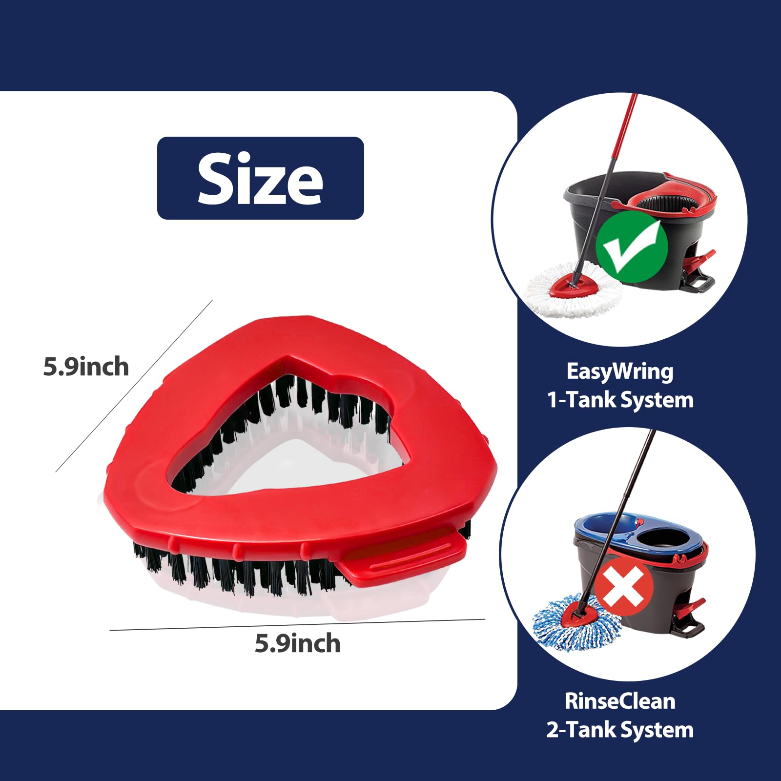 Spin Mop Scrub Brush Head 2-Pack - Hard Bristle for EasyWring System - Bathroom & Kitchen Cleaning