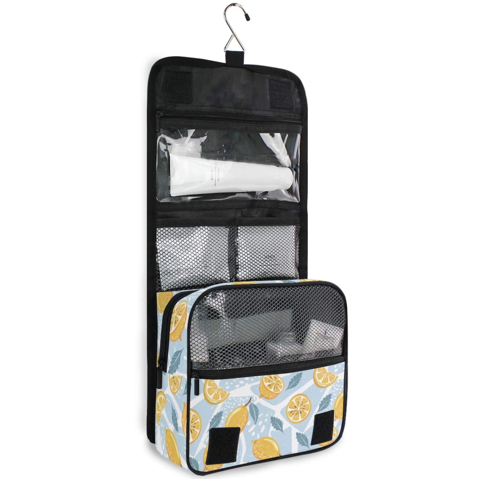 ALAZA Hanging Toiletry Bag for Women - Large Capacity Waterproof Travel Cosmetic Organizer with Hook, Tropical Lemon Slice & Mint Leaves Design - Perfect for Bathroom Storage, Makeup Pouch & Vacation Essentials