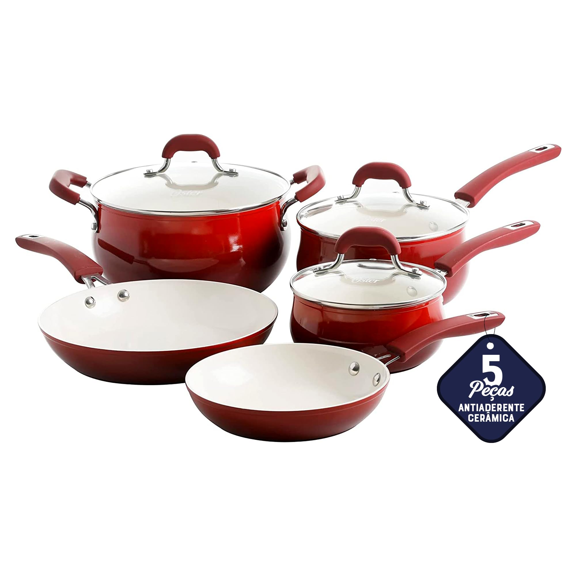 Oster Ambrose Forged Aluminum Cookware Set - 8-Piece Nonstick Cookware with Gradient Red Finish - Professional Kitchen Pots and Pans for Cooking, Frying, and Sauteing - Perfect for Home Chefs and Restaurant Use