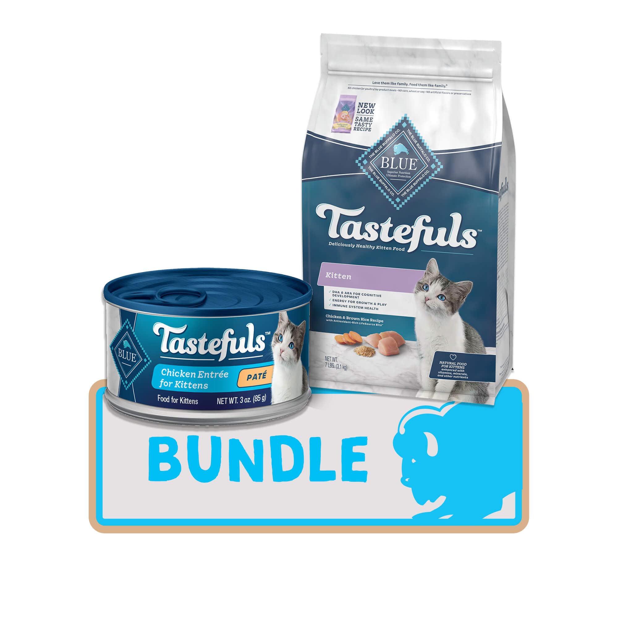 Blue Buffalo Tastefuls Natural Kitten Food Bundle - Dry & Wet Cat Food with Real Chicken (7lb Dry + 24 Pack 3oz Cans) for Healthy Growth & Nutrition - Perfect for Kittens, Meal Prep & Pet Care Essentials