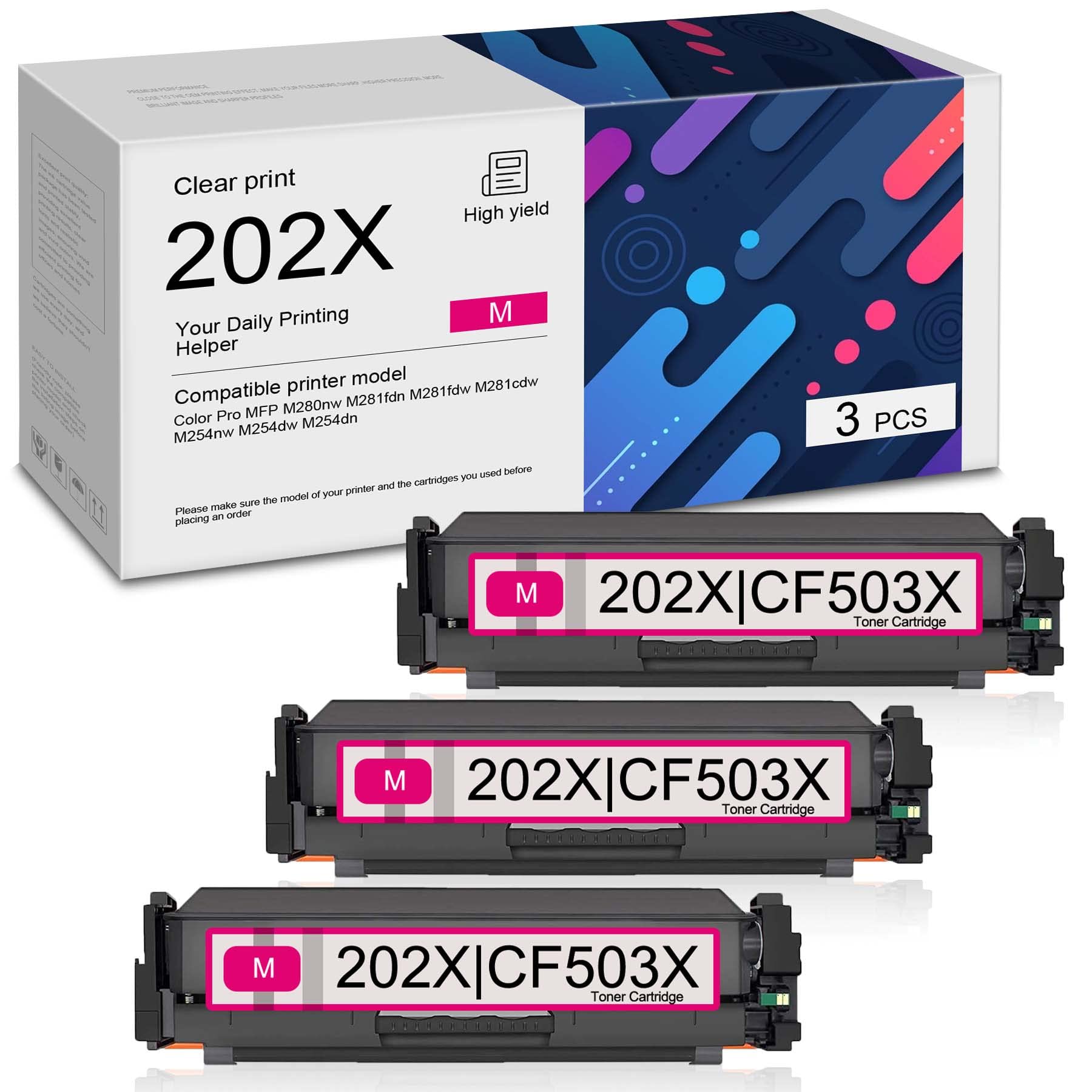 3-Pack CF503X Magenta Toner Cartridge - Compatible with HP Color Pro M254dn, M280nw, M281fdn, M281fdw, M281cdw Printers | High-Yield Replacement Toner for Office & Home Printing | Perfect for Business Documents, School Projects & Photo Printing