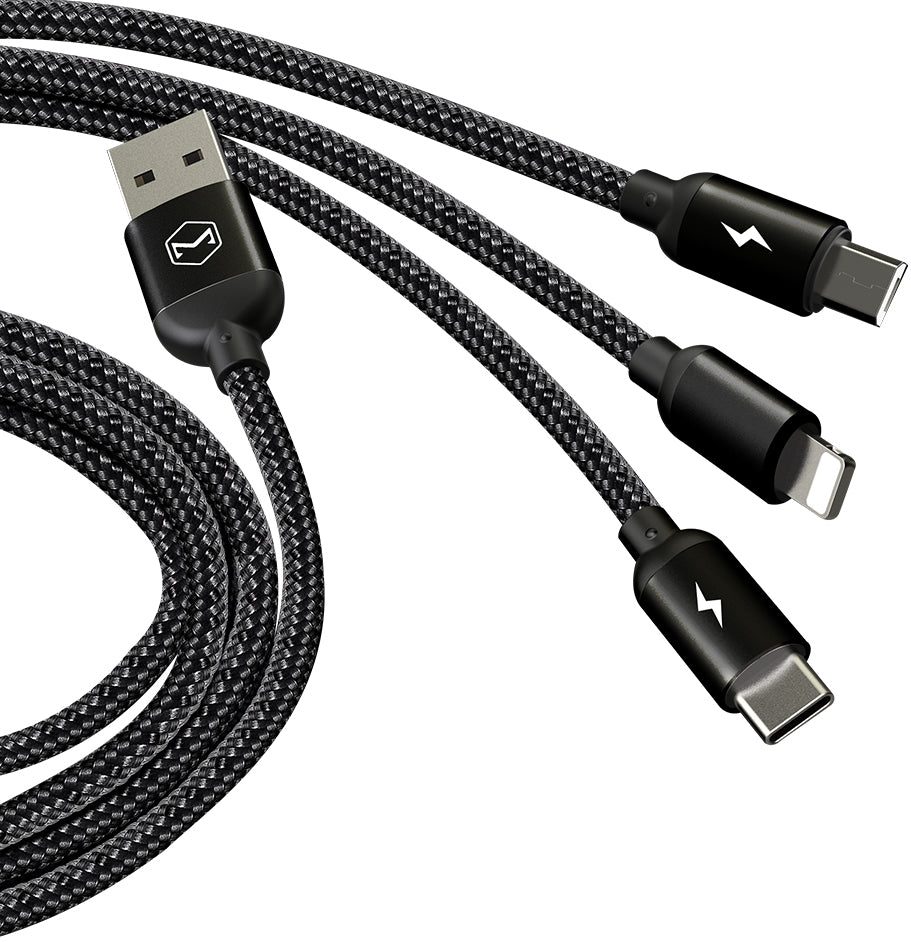 3-in-1 Charging Cable - Lightning, Micro USB & USB-C to USB Fast Charger & Data Sync Cable for iPhone, Android & More - Perfect for Home, Office & Travel