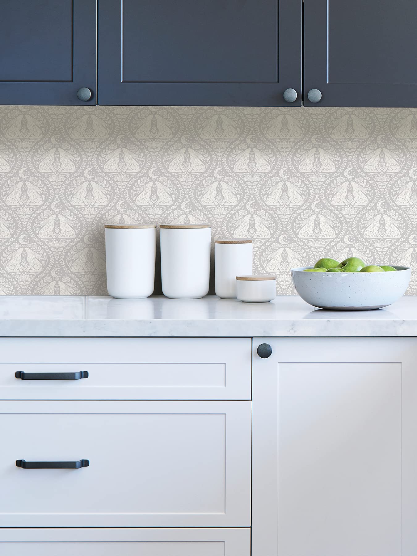 Grey Moon Rabbit Peel & Stick Wallpaper - Self-Adhesive Removable Wall Decor for Bedroom, Nursery, Living Room | Easy DIY Home Decoration for Walls, Furniture & Accent Walls