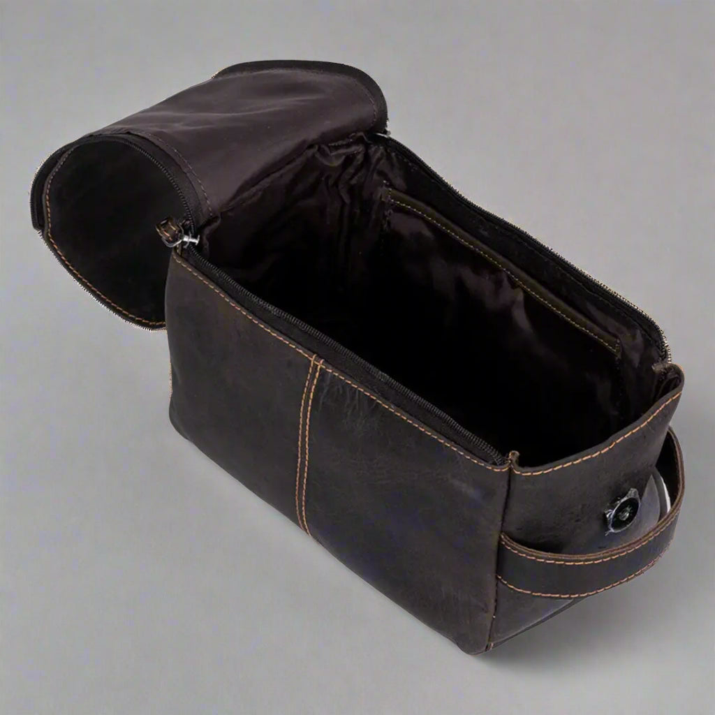 Premium Leather Darwin Travel Wash Bag for Men & Women - Durable Toiletry Organizer for Bathroom, Gym, Camping & Business Trips