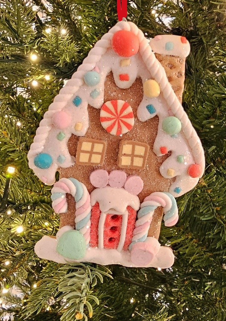 5 Pack Frosted Gingerbread House Christmas Ornaments - Handmade Holiday Decor for Tree, Mantel & Festive Home Decorations
