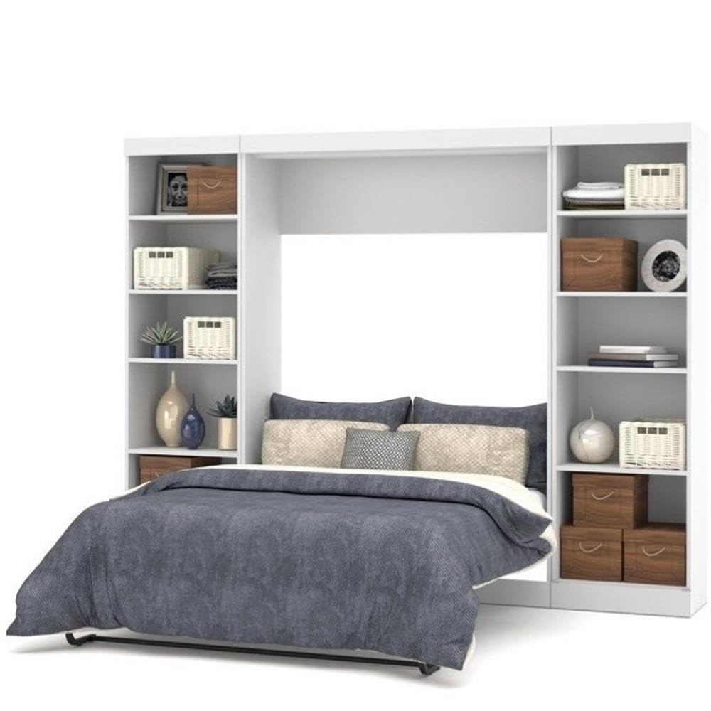 Atlin Designs Full Wall Bed with 2-Piece Storage Unit in White - Space Saving Murphy Bed for Small Apartments, Guest Rooms & Home Offices