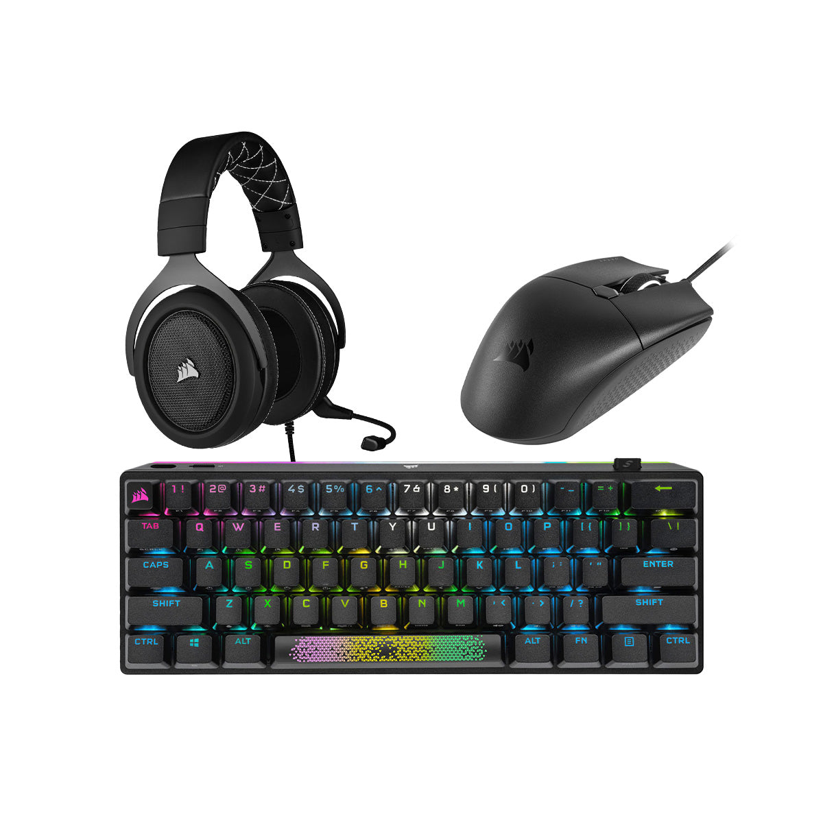 Corsair K70 PRO Mini Wireless RGB 60% Mechanical Gaming Keyboard + KATAR PRO XT Ultra Light Gaming Mouse + HS60 Pro Surround Sound Gaming Headset Combo - Black | Perfect for PC Gaming, Streaming & Esports