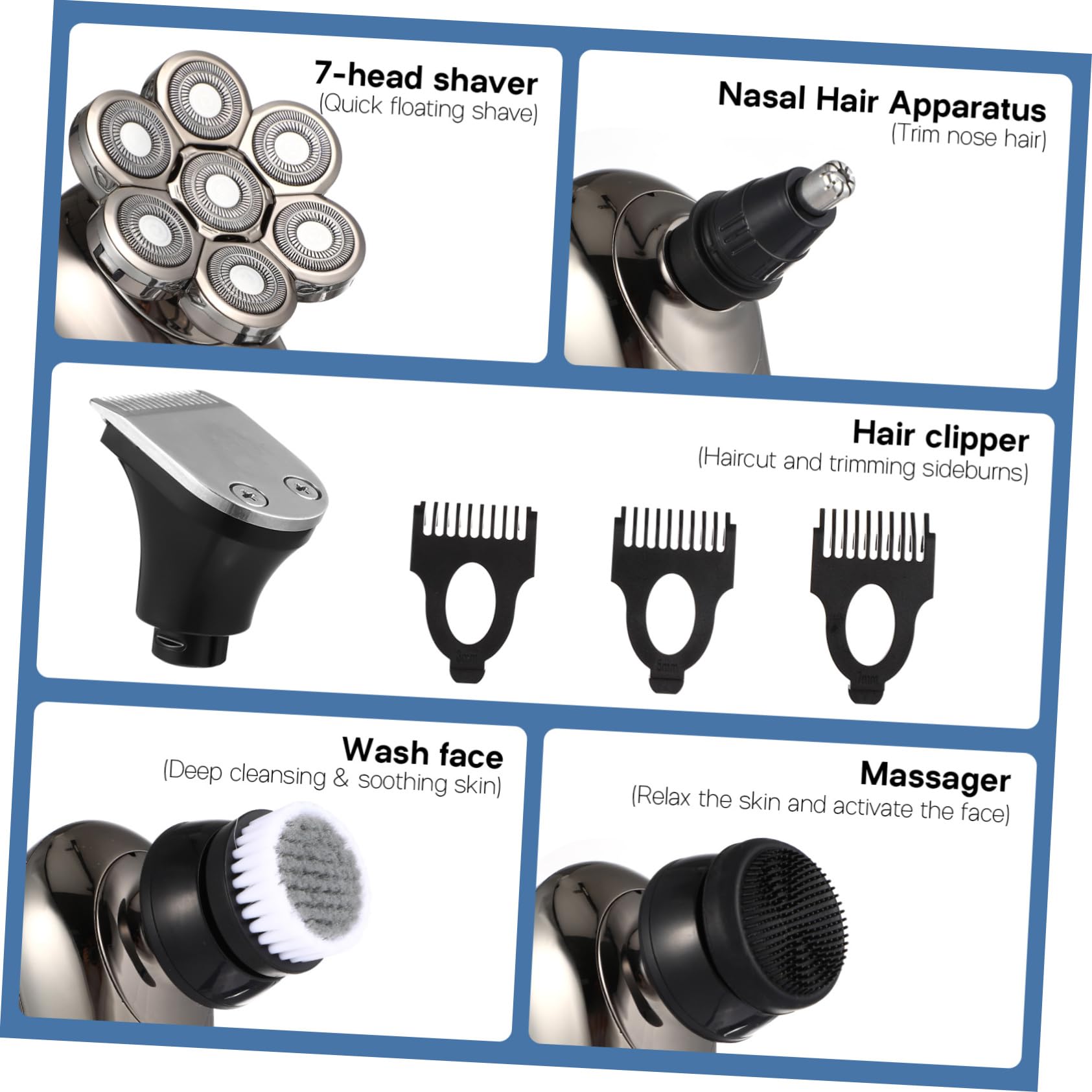 Premium Hemoton Electric Shaver & Trimmer for Men - Waterproof Cordless Razor for Face, Head, Beard, Nose & Eyebrow Grooming - Stainless Steel Blades - Perfect for Travel, Home & Gym Use