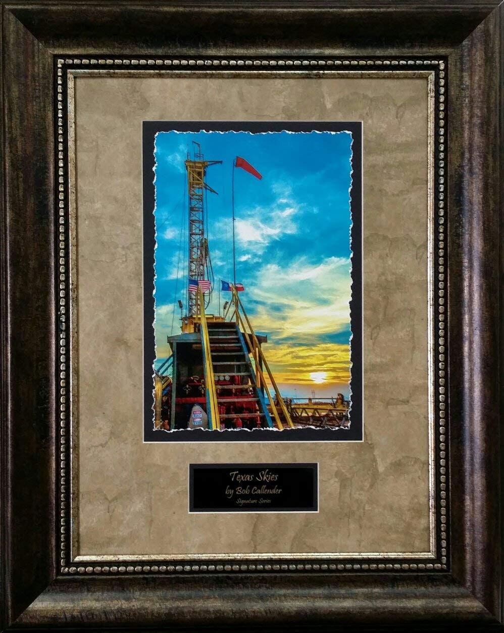 Texas Skies Framed Oil and Gas Wall Art with Engraved Plaque - Large Home Decor for Office, Living Room & Man Cave