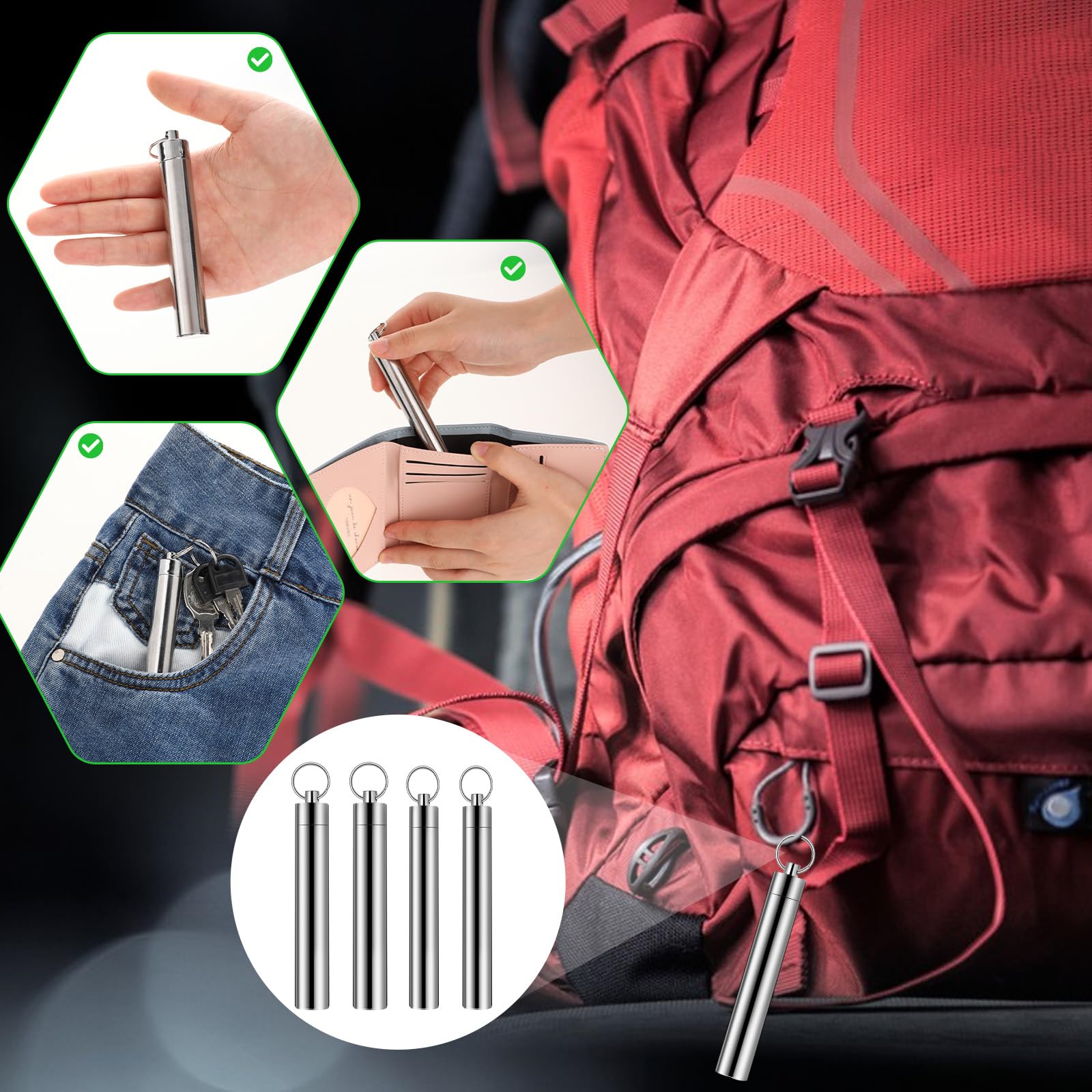 4 Pack Cobee Metal Toothpick Holder with Keychain - Portable Travel & Pocket Toothpick Case for Outdoor, Picnic, Camping - Perfect for Restaurants, Traveling, and Daily Use