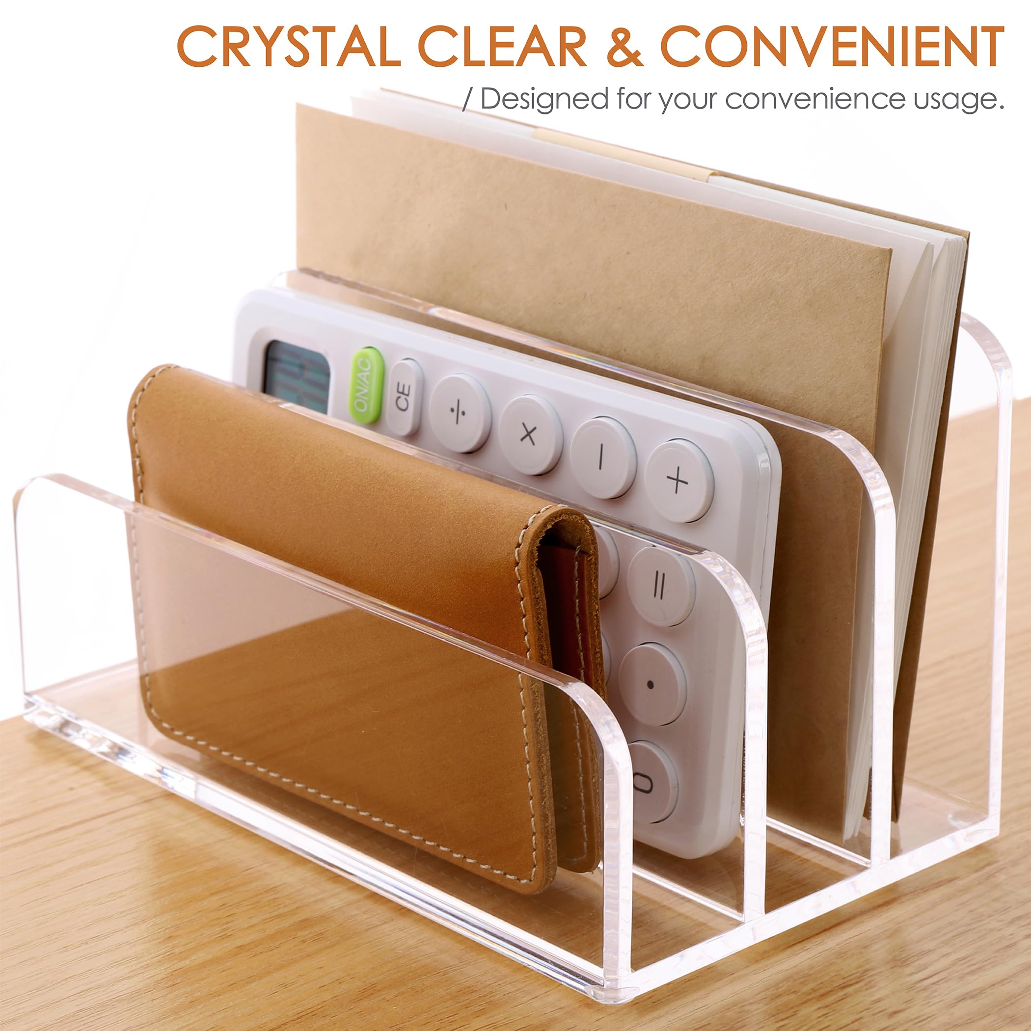 SANRUI 3-Tier Acrylic Mail Organizer - Vertical Letter Holder & File Sorter for Desk - Clear Office Document Organizer - Perfect for Home Office, Mailroom Organization and Paperwork Management