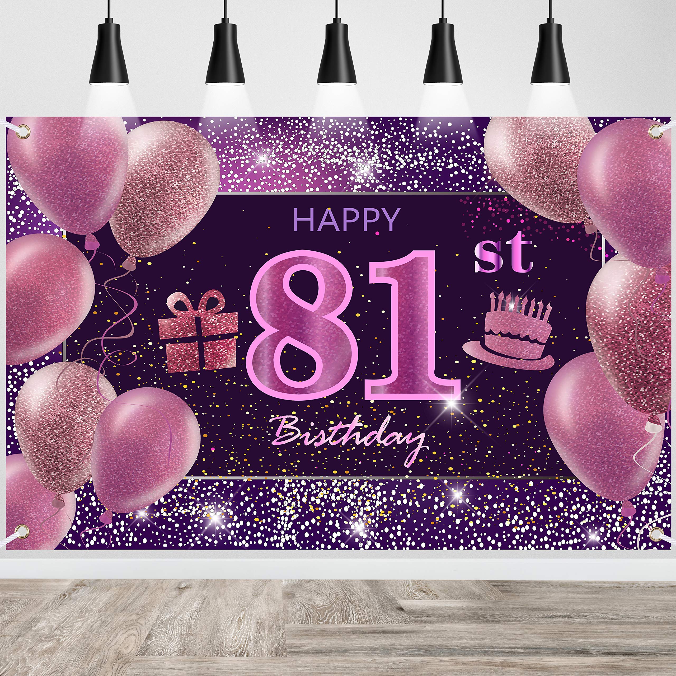 81st Birthday Decorations for Women - IMISI Happy Birthday Banner & Pink Party Backdrop - Perfect for Birthday Celebrations, Milestone Parties & Photo Booths