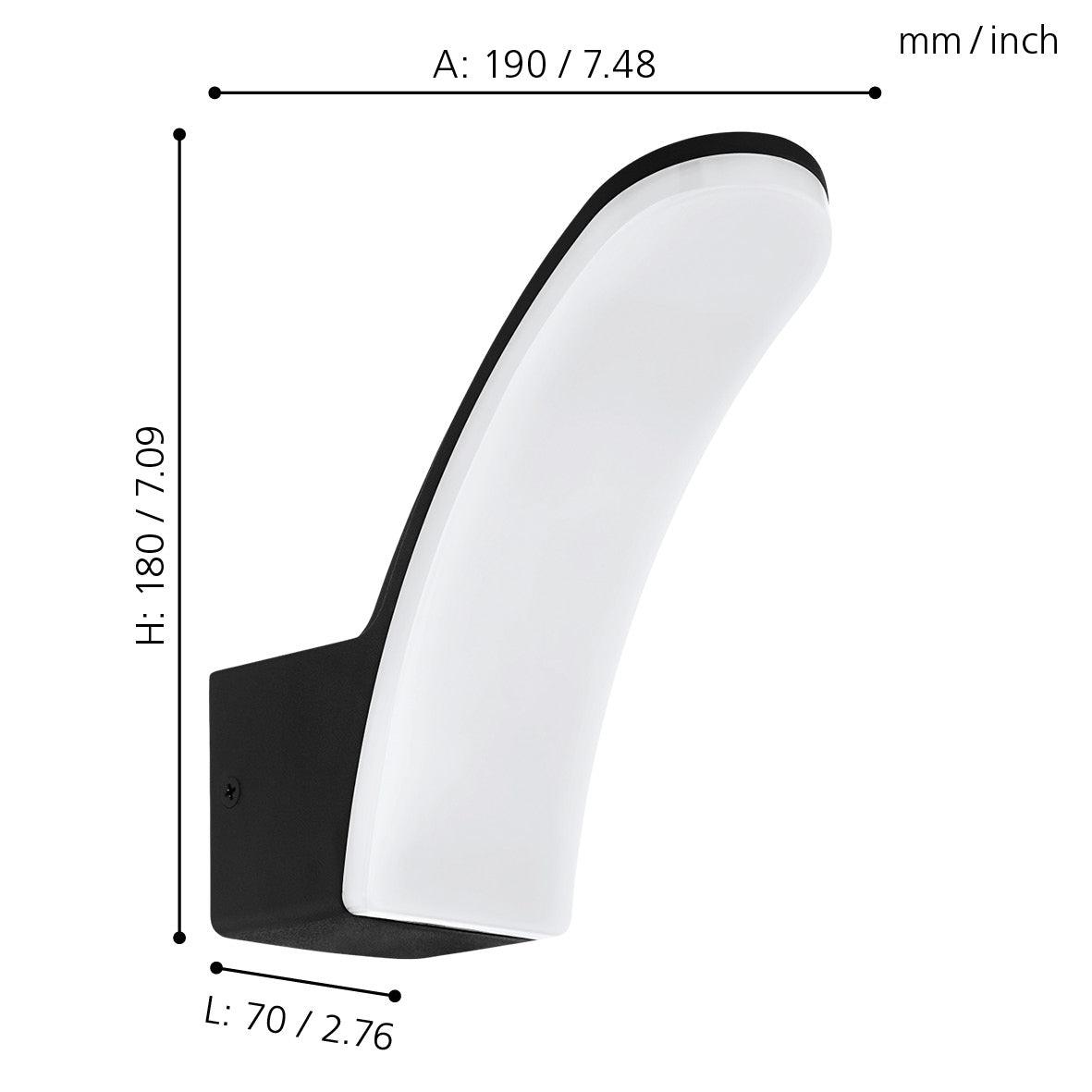 Eglo Fiumicino Black Curved LED Outdoor Wall Light - Waterproof IP44 - Modern Exterior Lighting for Patio, Garden, and Porch