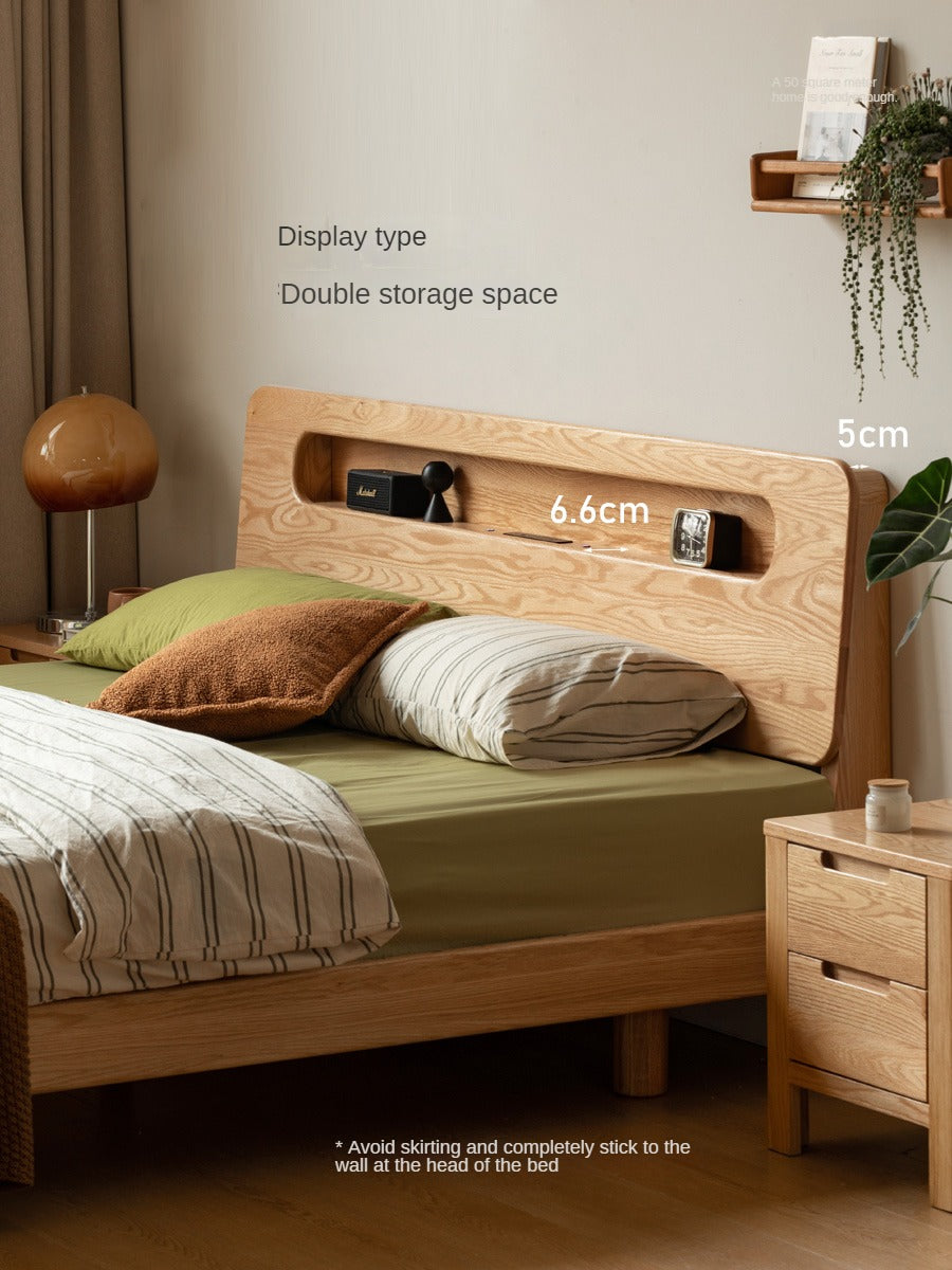 Solid Oak Wood Suspension Luminous Bed - Modern Floating Platform Bed with LED Lighting for Bedroom, Guest Room, or Dorm