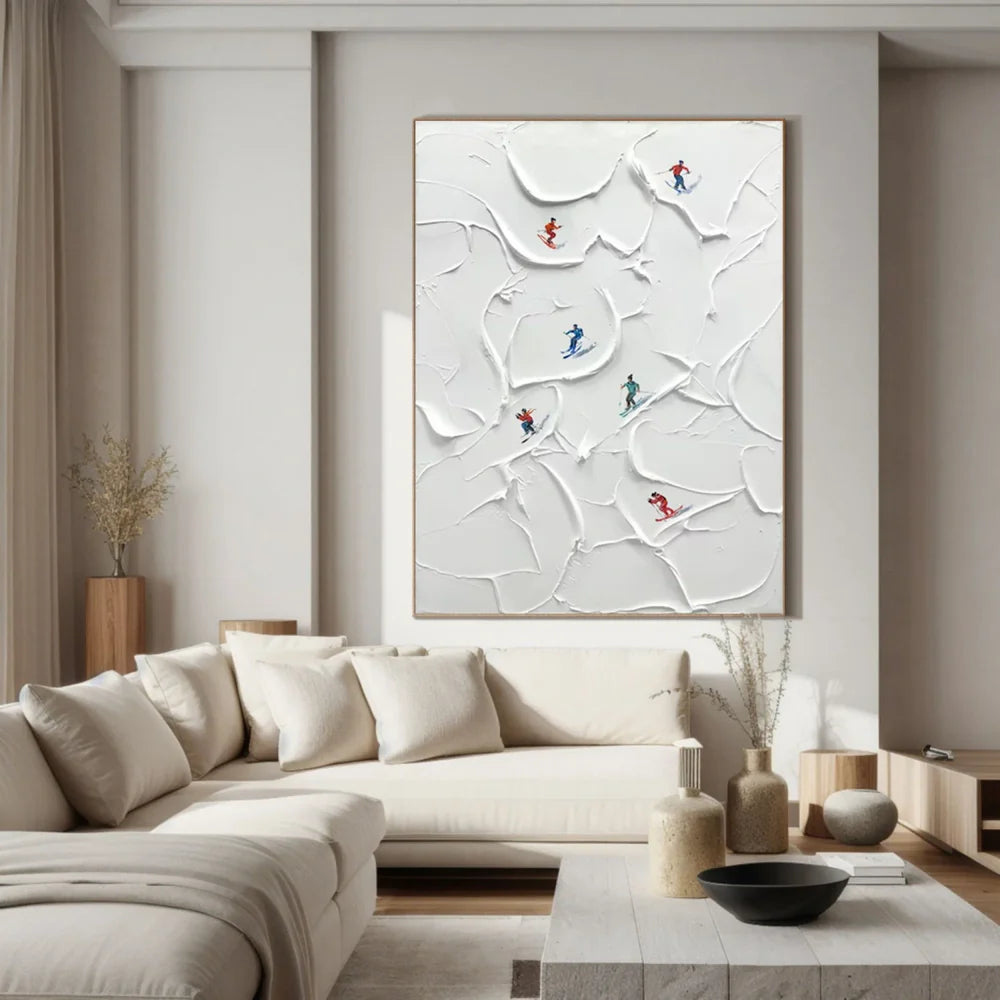 Premium Skiing Sport Art Textured Canvas Painting - Winter Sports Decor for Home & Office - Perfect for Ski Lodge, Cabin, or Mountain-Themed Room Decor
