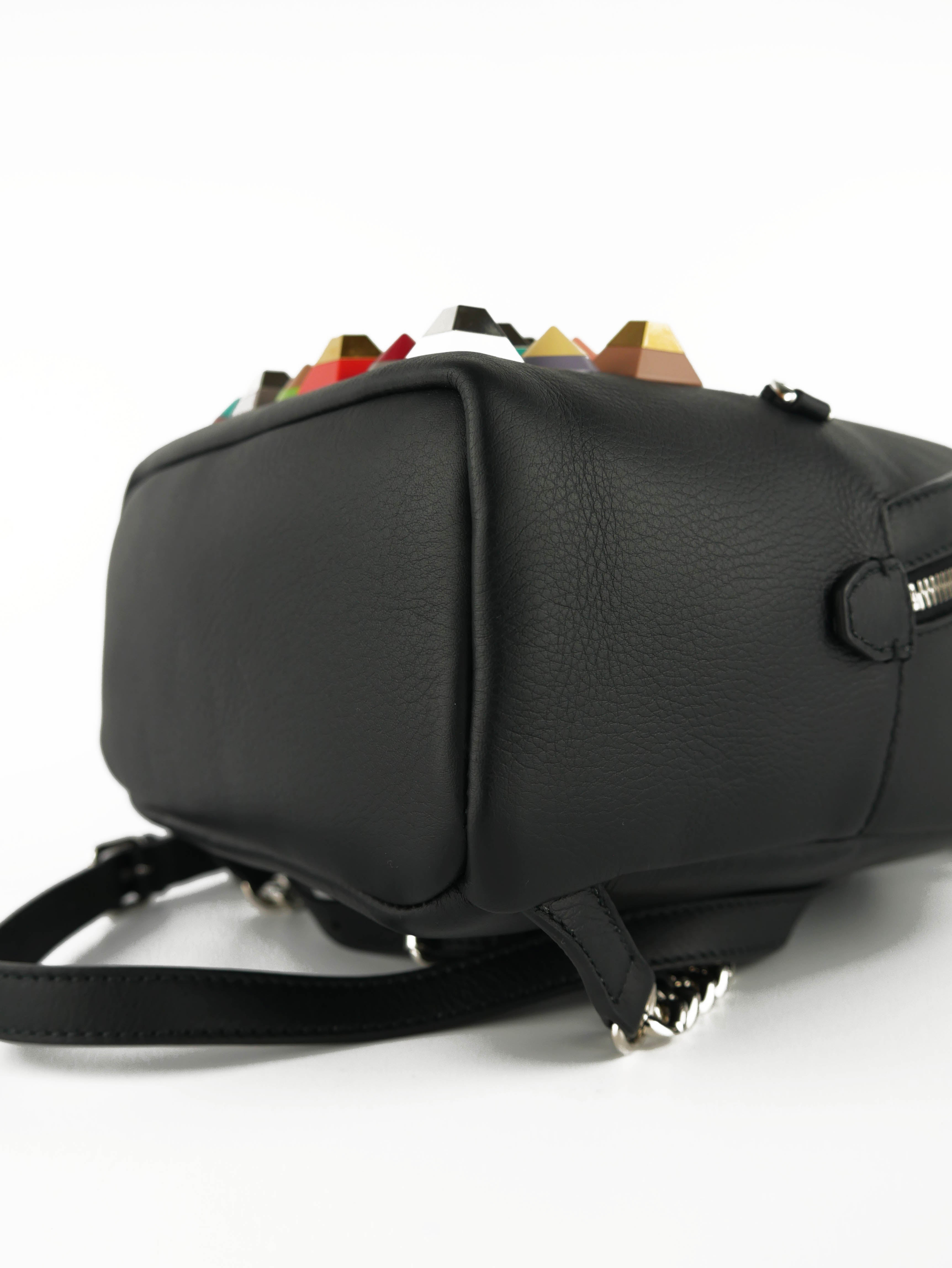 Fendi Black Mini Pyramid Studded Backpack for Women | Luxury Designer Leather Backpack Purse | Perfect for Travel, Shopping & Night Out