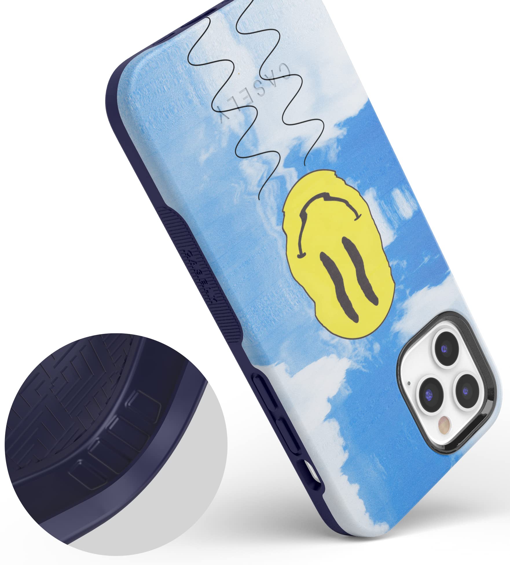 Casely iPhone 12/12 Pro Case - Glitch Smiley Face Design with MagSafe Compatibility | Shockproof Protective Cover | Perfect for Everyday Use, Travel & Work