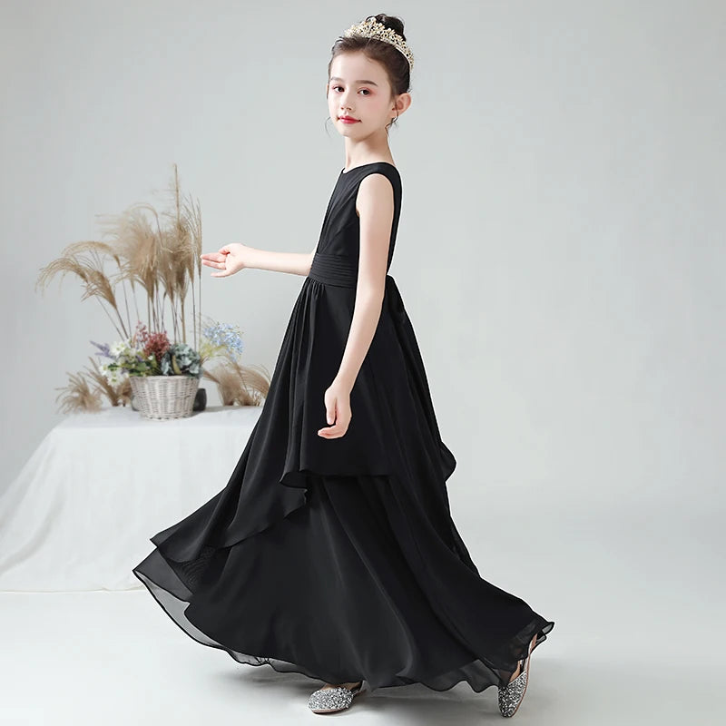 Elegant Purple Chiffon Flower Girl Dress - Sleeveless Pleated Wedding Party Gown for Kids | Perfect for Bridal Showers, First Communion & Special Occasions