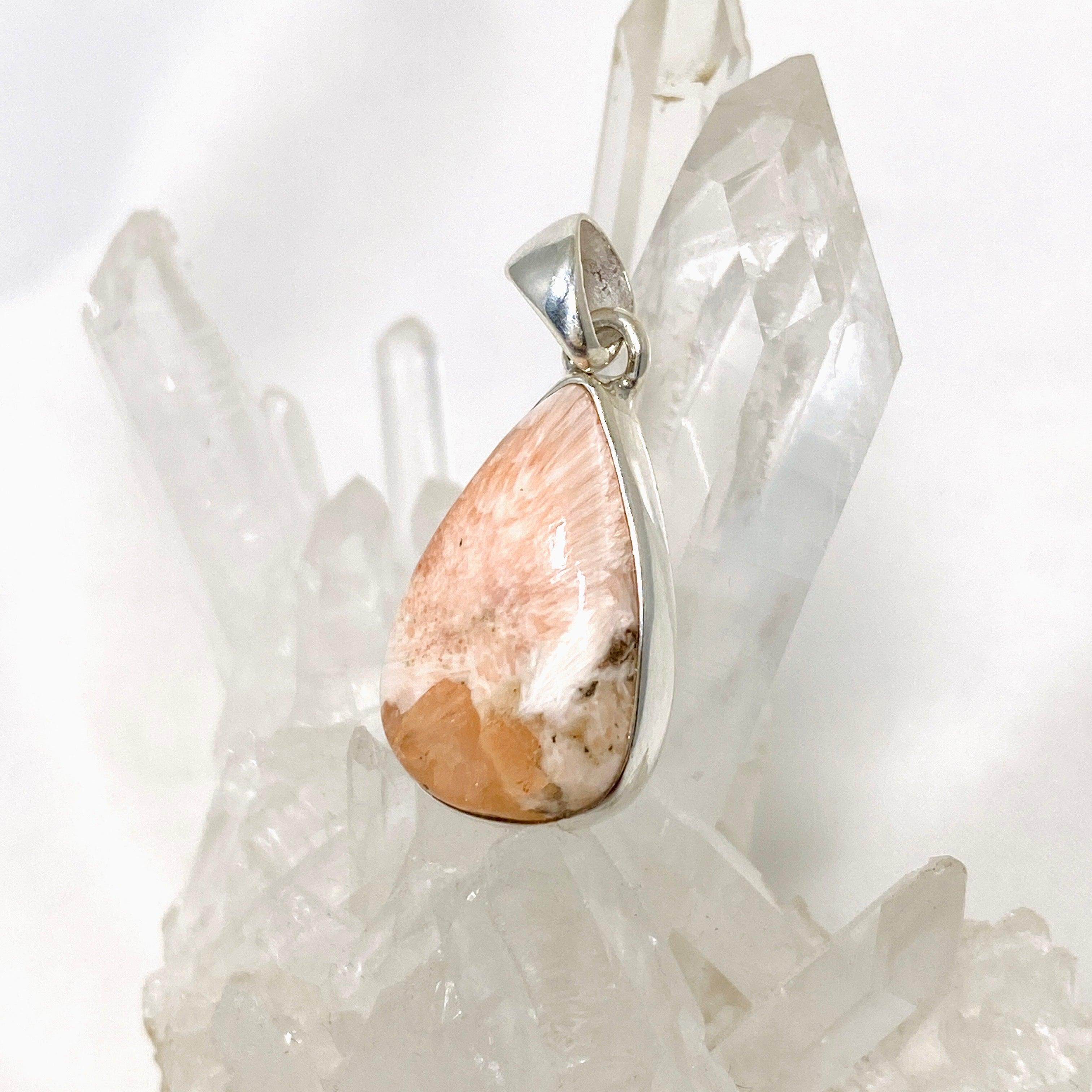Natural Peach Scolecite Teardrop Pendant Necklace KPGJ4518 - Healing Crystal Jewelry for Meditation, Energy Balancing & Spiritual Growth